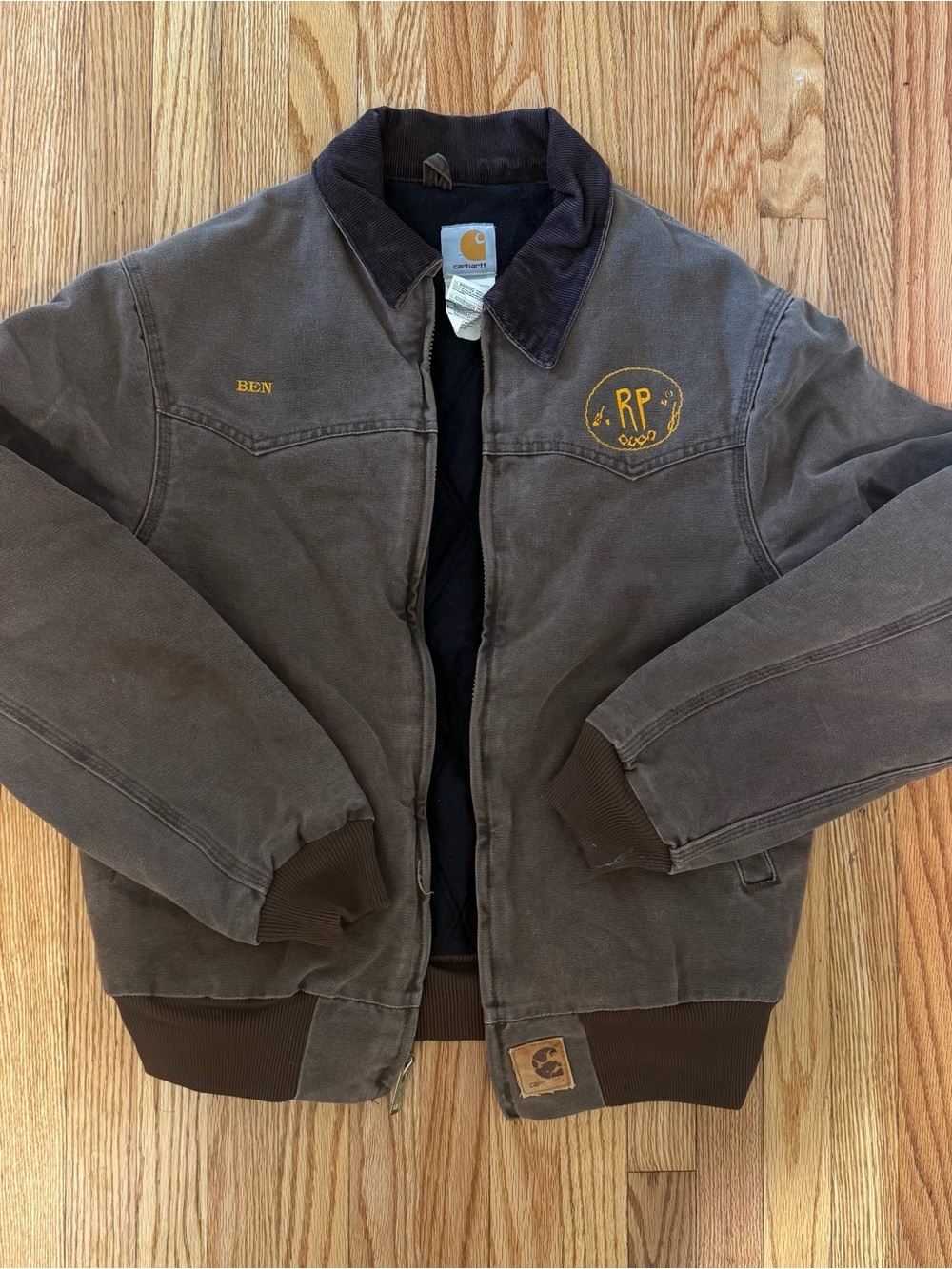 Vintage Carhartt Brown Quilted-Lined Work Jacket with Corduroy Collar